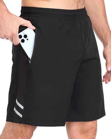 Men's 7" Reflective Drawstring Athletic Shorts with Zipper Pockets, No Liner Gym Workout Running Casual Mesh Shorts in Saudi Arabia