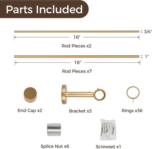 TWOPAGES 1" Heavy Duty 32-72" Adjustable Curtain Rod with Rings, Gold | Seamless Rod Design, Smooth & Quiet Gliding, Heavy Duty Carbon Steel, Secure Wall Mount, Easy Telescopic Adjustment in Saudi Arabia