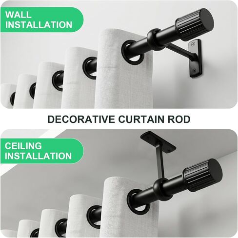 Extra Long Curtain Rods for Windows 120 to 240 Inches, Heavy Duty Adjustable 1 Inch 20 Feet Black Curtain Rod, Modern Drapery Rod, All Metal, Easy Install, Simplistic Finials in Saudi Arabia