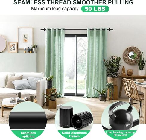 Extra Long Curtain Rods for Windows 120 to 240 Inches, Heavy Duty Adjustable 1 Inch 20 Feet Black Curtain Rod, Modern Drapery Rod, All Metal, Easy Install, Simplistic Finials in Saudi Arabia