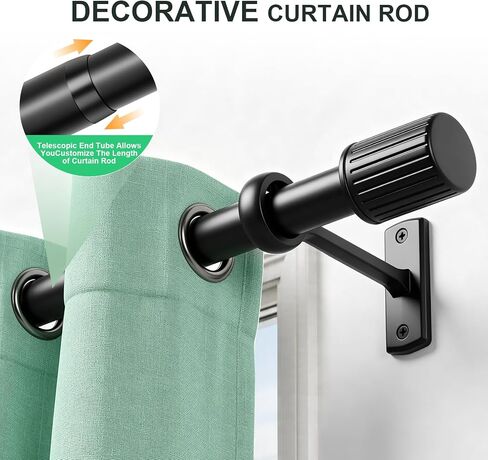 Extra Long Curtain Rods for Windows 120 to 240 Inches, Heavy Duty Adjustable 1 Inch 20 Feet Black Curtain Rod, Modern Drapery Rod, All Metal, Easy Install, Simplistic Finials in Saudi Arabia