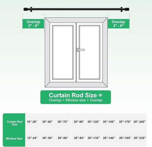 Extra Long Curtain Rods for Windows 120 to 240 Inches, Heavy Duty Adjustable 1 Inch 20 Feet Black Curtain Rod, Modern Drapery Rod, All Metal, Easy Install, Simplistic Finials in Saudi Arabia