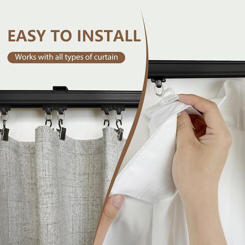 MaKefeile Ceiling Curtain Track,Curtain Track Wall Mounted,Ceiling Mount Rail Room Divider Tracks Extra Long Curtains Rod for Living Room Bedroom Patio Sliding Door Curtains with Clips,Black 9ft in Saudi Arabia