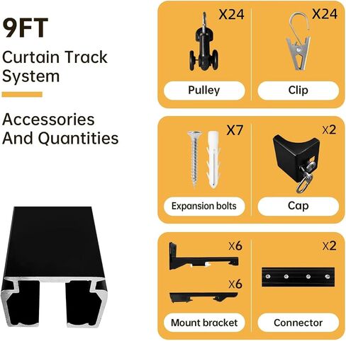 MaKefeile Ceiling Curtain Track,Curtain Track Wall Mounted,Ceiling Mount Rail Room Divider Tracks Extra Long Curtains Rod for Living Room Bedroom Patio Sliding Door Curtains with Clips,Black 9ft in Saudi Arabia