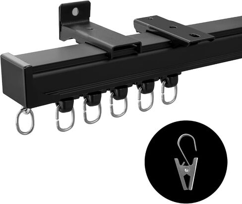 MaKefeile Ceiling Curtain Track,Curtain Track Wall Mounted,Ceiling Mount Rail Room Divider Tracks Extra Long Curtains Rod for Living Room Bedroom Patio Sliding Door Curtains with Clips,Black 9ft in Saudi Arabia