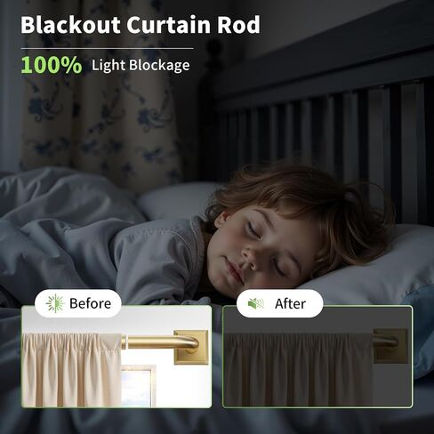 Brushed Gold Curtain Rods for Windows 48-90 Inch (4-7.5 ft), Heavy Duty Wrap Around Blackout Curtain Rod, Adjustable Room Darkening Drapery Rod for Bedroom, Living Room & Sliding Door in Saudi Arabia
