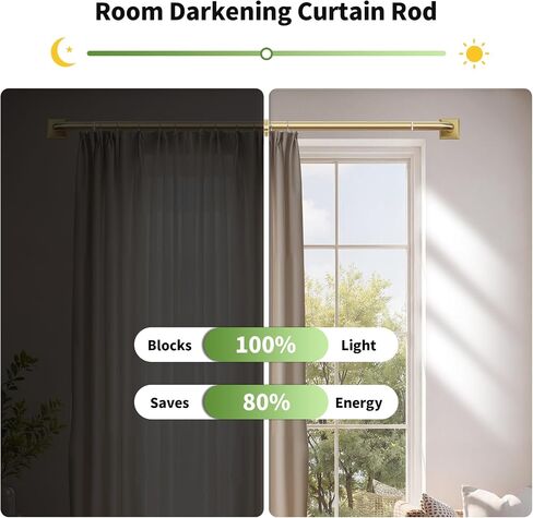 Brushed Gold Curtain Rods for Windows 48-90 Inch (4-7.5 ft), Heavy Duty Wrap Around Blackout Curtain Rod, Adjustable Room Darkening Drapery Rod for Bedroom, Living Room & Sliding Door in Saudi Arabia