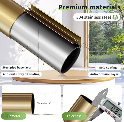 Brushed Gold Curtain Rods for Windows 48-90 Inch (4-7.5 ft), Heavy Duty Wrap Around Blackout Curtain Rod, Adjustable Room Darkening Drapery Rod for Bedroom, Living Room & Sliding Door in Saudi Arabia