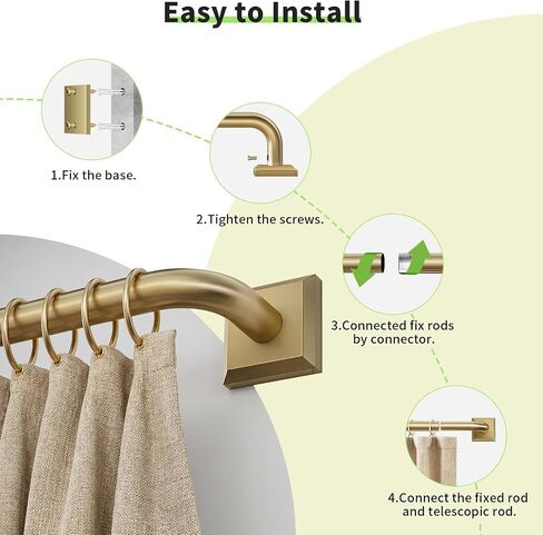 Brushed Gold Curtain Rods for Windows 48-90 Inch (4-7.5 ft), Heavy Duty Wrap Around Blackout Curtain Rod, Adjustable Room Darkening Drapery Rod for Bedroom, Living Room & Sliding Door in Saudi Arabia