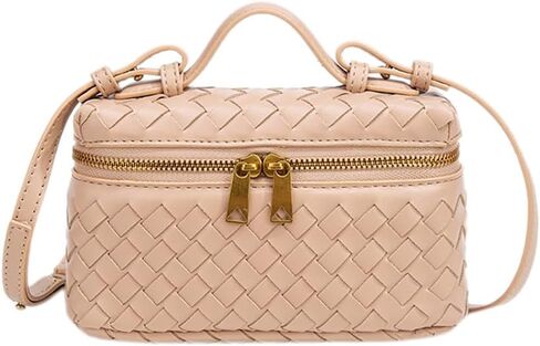 Womens Woven Crossbody Handbag Fashion Leather Top Handle Bag Light Taupe in Saudi Arabia