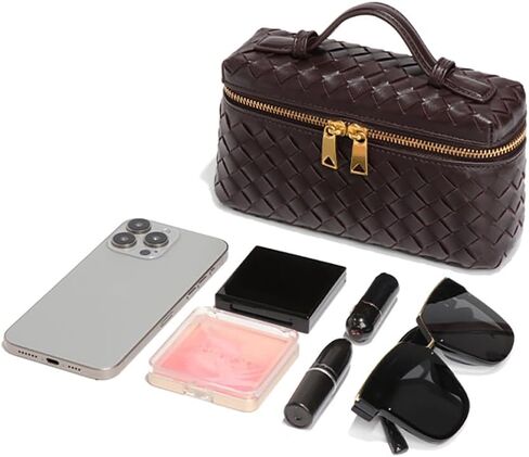 Womens Woven Crossbody Handbag Fashion Leather Top Handle Bag Light Taupe in Saudi Arabia