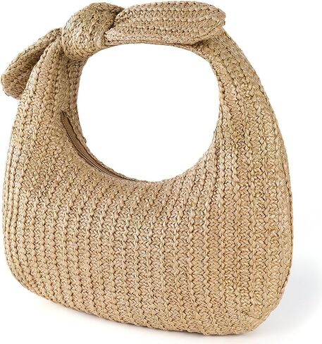 SEWACC Bow Knotted Woven Handbag Polyester Purse Women Summer Beach Bag Portable Storage Tote in Kuwait