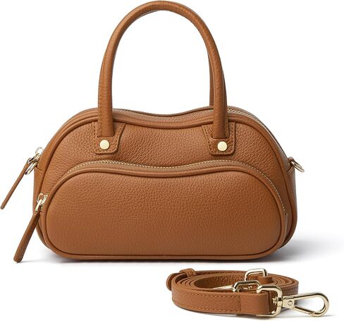 DORIS&JACKY Genuine Leather Top Handle Boston Bag for Women, Small Designer Crossbody Bags and Handbags with Detachable Strap in Kuwait
