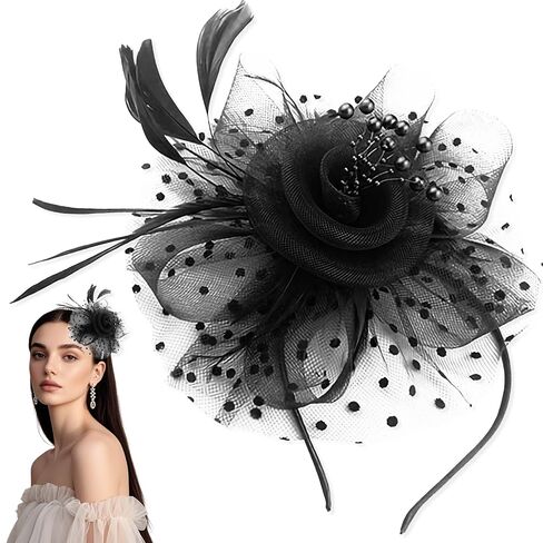 Fascinators Hats for Women, Tea Party Headband Fascinator with Feather, Headpiece for Cocktail, Wedding, Hot Pink in Saudi Arabia