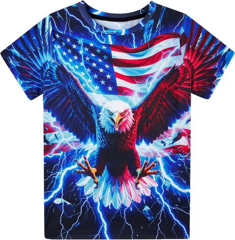 Funnycokid Boys Girls Shirts 4th of July Independence Day Flag Neon Clothes Kids Tees 4-16 Years in Saudi Arabia