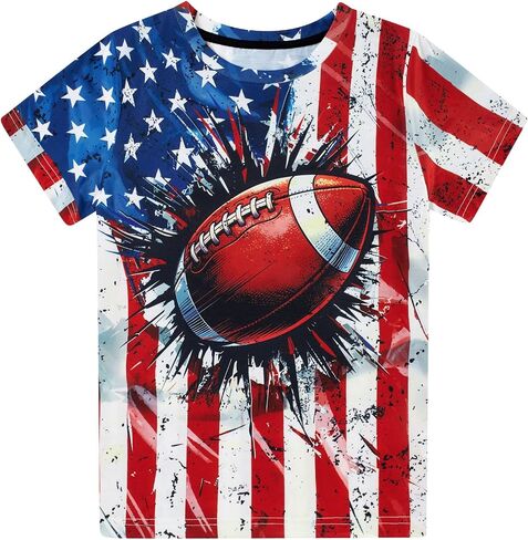 Funnycokid Boys Girls Shirts 4th of July Independence Day Flag Neon Clothes Kids Tees 4-16 Years in Saudi Arabia