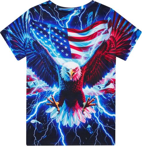Funnycokid Boys Girls Shirts 4th of July Independence Day Flag Neon Clothes Kids Tees 4-16 Years in Saudi Arabia