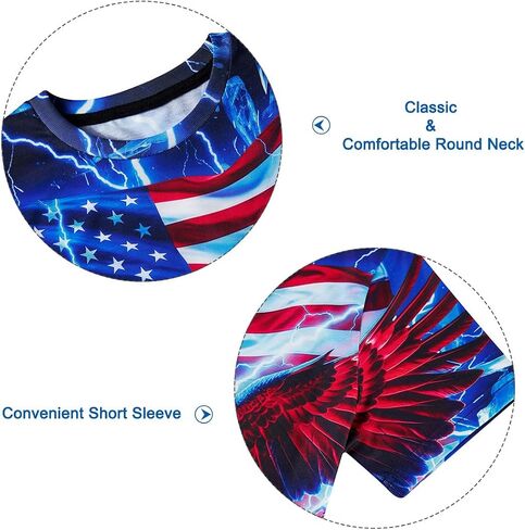 Funnycokid Boys Girls Shirts 4th of July Independence Day Flag Neon Clothes Kids Tees 4-16 Years in Saudi Arabia
