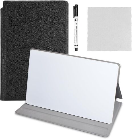 Portable Small Dry Erase Board with Stand, Reusable White Board Handheld Whiteboard Dry Erase Notebook, Standable Desktop Notepad, Home Office Study Essentials-PU Cover Writing Board 9.5" x 6.6"-Black in Saudi Arabia
