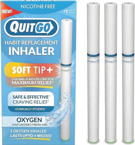 QuitGo Soft-Tip Smokeless Vapor-Less Inhaler | 100% Natural, Nicotine-Free Inhaler for Oral Support Habit Replacement When You Want to Quit Smoking (3 Pack, Oxygen Inhaler) in Saudi Arabia