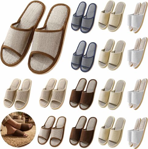 16 Pairs Disposable House Slippers for Guests, Open Toe Breathable Washable House Slippers with Thick Non Slip Sole, Unisex for Indoor Home Bedroom Hotel Travel Daily Use, Multicolor in Saudi Arabia