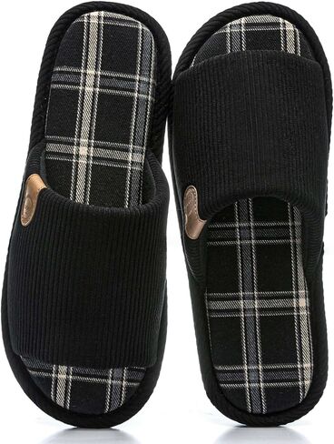 GOEWY Mens Corduroy Memory Foam Slippers Cozy Indoor Outdoor Slip On Anti-Skid Soft House Shoes Gifts for Men in Kuwait