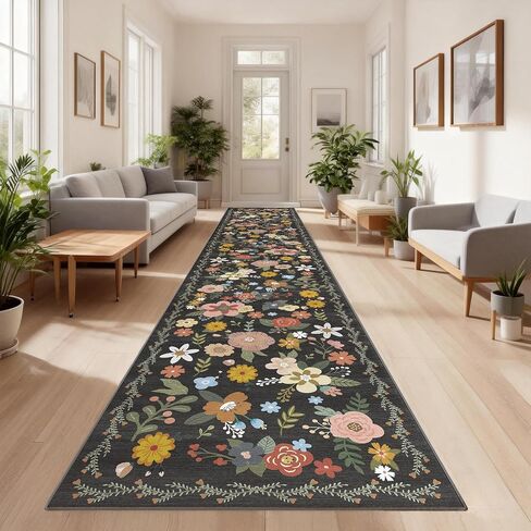 2x6 Washable Kitchen Rugs Runner - Soft Floral Floor Carpet Runners for Hallway Non Slip with Rubber Backing Indoor Entrance Bedroom Bedside Laundry Room（Beige，2x6） in Kuwait