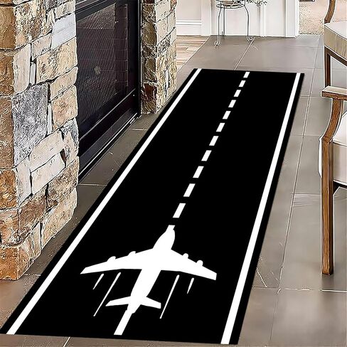 Runway Track Aircraft Runner Rug,2x6ft, Black White Long Runner Rugs Aviation Airport Plane Racing Runway Area Rugs for Classroom Play Mat Non-Slip Low Pile Carpet for Living Room Boys Room in Saudi Arabia