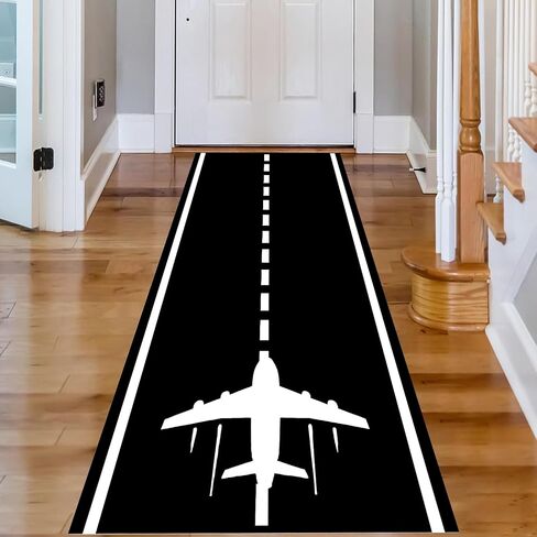 Runway Track Aircraft Runner Rug,2x6ft, Black White Long Runner Rugs Aviation Airport Plane Racing Runway Area Rugs for Classroom Play Mat Non-Slip Low Pile Carpet for Living Room Boys Room in Saudi Arabia