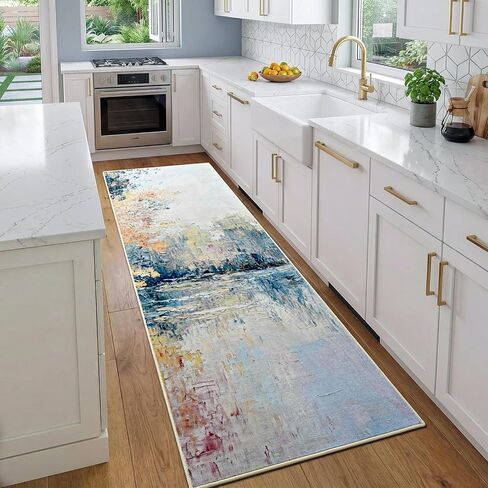 Gifeas Rug Runners for Hallway Kitchen, 2x6 Abstract Washable Runner Rugs with Non Slip Backing, Ultra Soft Modern Printed Carpet for Bedroom Entryway Laundry Farmhouse Nursery Office Decor, Blue in Kuwait