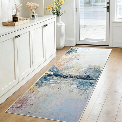 Gifeas Rug Runners for Hallway Kitchen, 2x6 Abstract Washable Runner Rugs with Non Slip Backing, Ultra Soft Modern Printed Carpet for Bedroom Entryway Laundry Farmhouse Nursery Office Decor, Blue in Kuwait