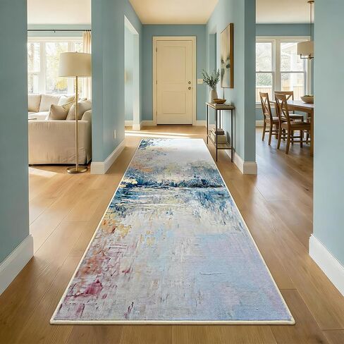 Gifeas Rug Runners for Hallway Kitchen, 2x6 Abstract Washable Runner Rugs with Non Slip Backing, Ultra Soft Modern Printed Carpet for Bedroom Entryway Laundry Farmhouse Nursery Office Decor, Blue in Kuwait
