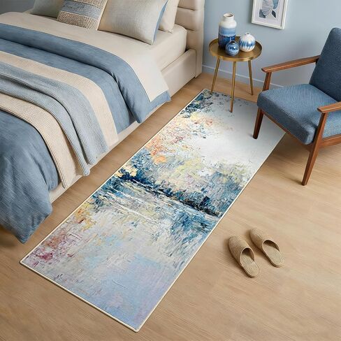 Gifeas Rug Runners for Hallway Kitchen, 2x6 Abstract Washable Runner Rugs with Non Slip Backing, Ultra Soft Modern Printed Carpet for Bedroom Entryway Laundry Farmhouse Nursery Office Decor, Blue in Kuwait