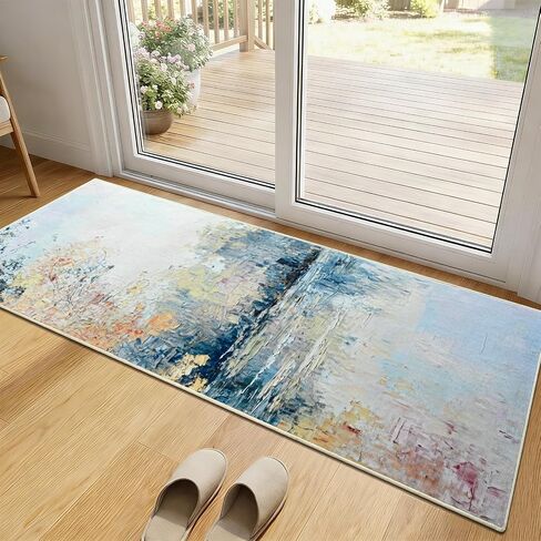 Gifeas Rug Runners for Hallway Kitchen, 2x6 Abstract Washable Runner Rugs with Non Slip Backing, Ultra Soft Modern Printed Carpet for Bedroom Entryway Laundry Farmhouse Nursery Office Decor, Blue in Kuwait