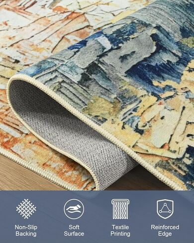 Gifeas Rug Runners for Hallway Kitchen, 2x6 Abstract Washable Runner Rugs with Non Slip Backing, Ultra Soft Modern Printed Carpet for Bedroom Entryway Laundry Farmhouse Nursery Office Decor, Blue in Kuwait