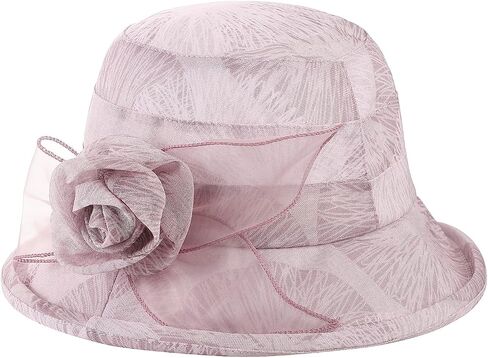 Women Flower Bowler Sun Hat Wide Brim Cloche Church Hat Floral Bucket Cap Ladies Tea Party Wedding Travel Beach Fascinator in Kuwait