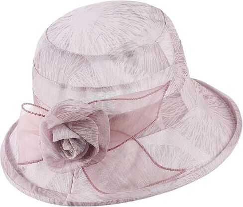 Women Flower Bowler Sun Hat Wide Brim Cloche Church Hat Floral Bucket Cap Ladies Tea Party Wedding Travel Beach Fascinator in Kuwait