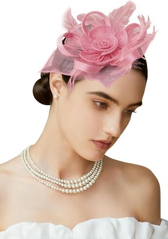 قبعات BABEYOND Fascinators للنساء - حفلة الشاي Kentucky Fascinator Flower Derby Hat عصابة رأس من ريش الكتان مع مشبك للشعر in Kuwait