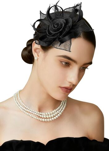 قبعات BABEYOND Fascinators للنساء - حفلة الشاي Kentucky Fascinator Flower Derby Hat عصابة رأس من ريش الكتان مع مشبك للشعر in Kuwait