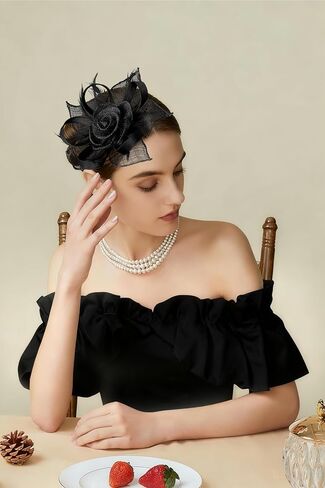 قبعات BABEYOND Fascinators للنساء - حفلة الشاي Kentucky Fascinator Flower Derby Hat عصابة رأس من ريش الكتان مع مشبك للشعر in Kuwait