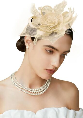 قبعات BABEYOND Fascinators للنساء - حفلة الشاي Kentucky Fascinator Flower Derby Hat عصابة رأس من ريش الكتان مع مشبك للشعر in Kuwait
