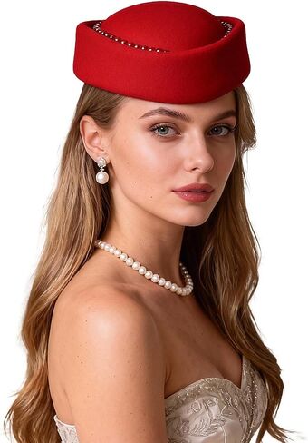 Vintage Wool Felt Pill Box Hat for Women, 1960s Style Formal Fascinator Church Wedding Cocktail Derby Hat in Kuwait