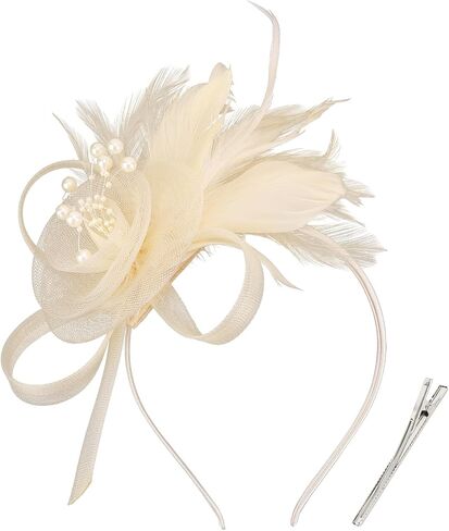 قبعات AMCAMI Fascinators مع ريش للنساء 2026 قبعات ديربي قبعة حفلات الشاي مع عصابة رأس ومشبك in Kuwait