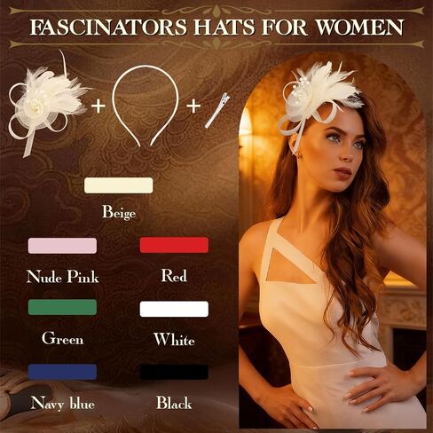 قبعات AMCAMI Fascinators مع ريش للنساء 2026 قبعات ديربي قبعة حفلات الشاي مع عصابة رأس ومشبك in Kuwait