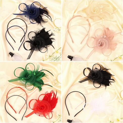 قبعات AMCAMI Fascinators مع ريش للنساء 2026 قبعات ديربي قبعة حفلات الشاي مع عصابة رأس ومشبك in Kuwait