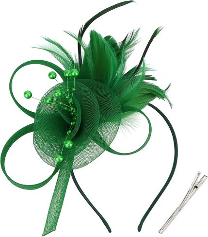 قبعات AMCAMI Fascinators مع ريش للنساء 2026 قبعات ديربي قبعة حفلات الشاي مع عصابة رأس ومشبك in Kuwait