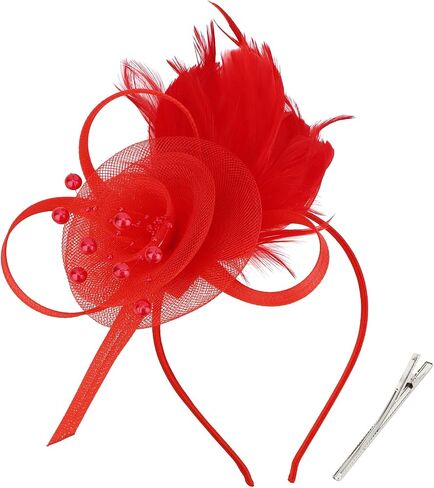 قبعات AMCAMI Fascinators مع ريش للنساء 2026 قبعات ديربي قبعة حفلات الشاي مع عصابة رأس ومشبك in Kuwait