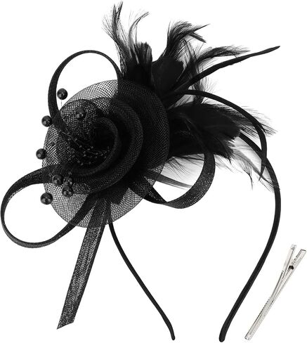 قبعات AMCAMI Fascinators مع ريش للنساء 2026 قبعات ديربي قبعة حفلات الشاي مع عصابة رأس ومشبك in Kuwait