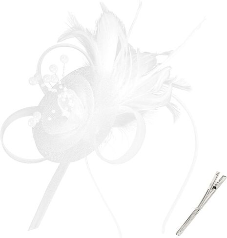 قبعات AMCAMI Fascinators مع ريش للنساء 2026 قبعات ديربي قبعة حفلات الشاي مع عصابة رأس ومشبك in Kuwait
