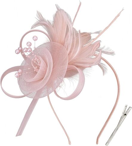 قبعات AMCAMI Fascinators مع ريش للنساء 2026 قبعات ديربي قبعة حفلات الشاي مع عصابة رأس ومشبك in Kuwait